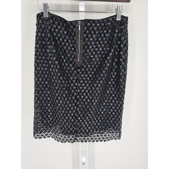 Elie Tahari Womens Sz 4 Knee Length Formal Skirt Blue Black Textured Overlay - Picture 5 of 5